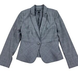 Ann Taylor Blazer Women's Size 12 Gray Plaid Career Office Business Casual